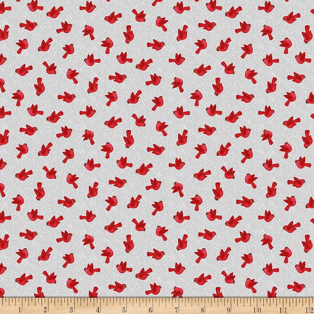 Snow Merry Tossed Birds Gray Studio E Cotton Fabric
