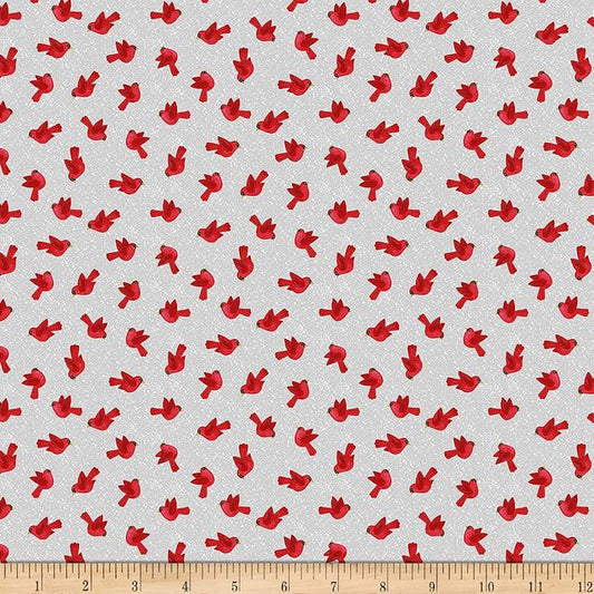 Snow Merry Tossed Birds Gray Studio E Cotton Fabric