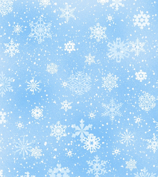 Snowflakes light blue snow Landscape Medley Elizabeth's Studio Cotton Fabric