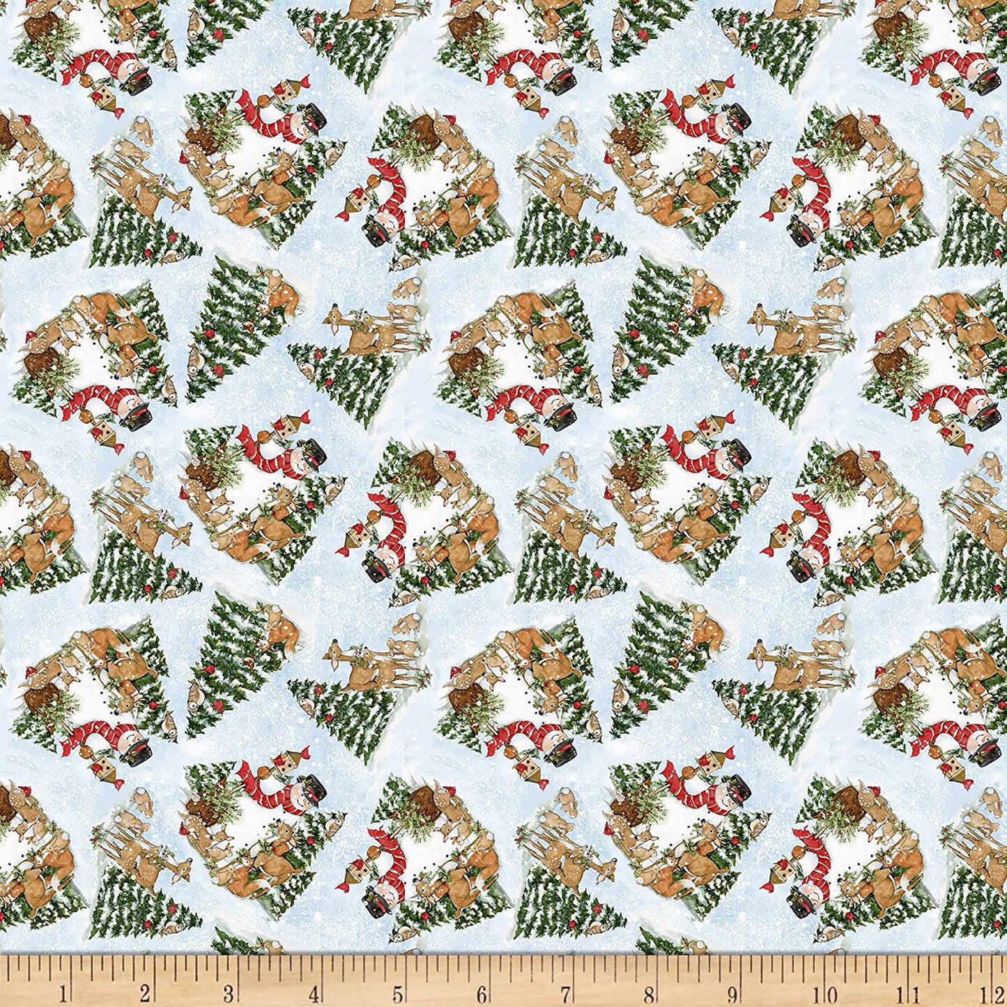 Snowman Tossed Snowmen and Animals Blue Susan Winget Springs Creative Cotton Fabric