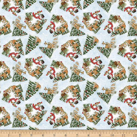 Snowman Tossed Snowmen and Animals Blue Susan Winget Springs Creative Cotton Fabric