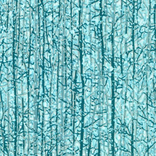 Snowy Brook Birch Trees Aqua Blue Green Robert Kaufman Cotton Fabric