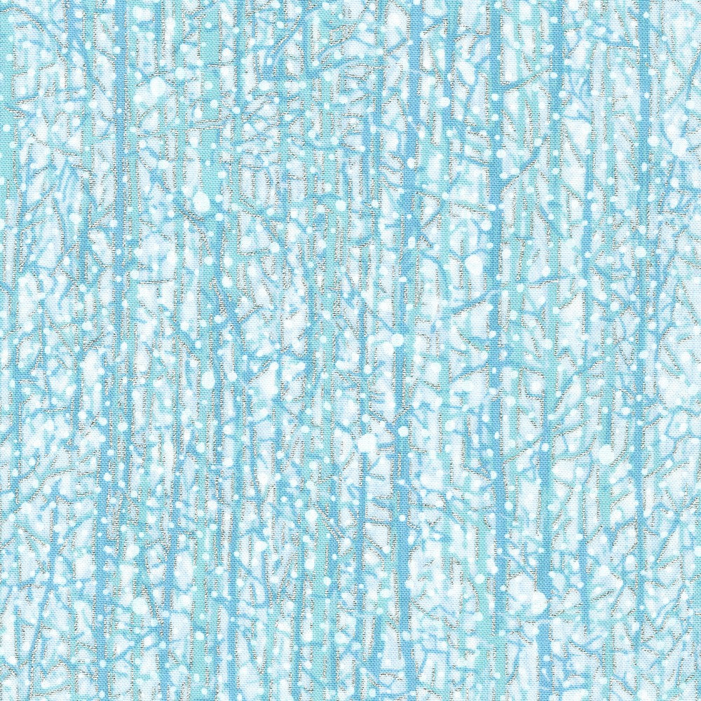 Snowy Brook Birch Trees Glacier Blue Robert Kaufman Cotton Fabric