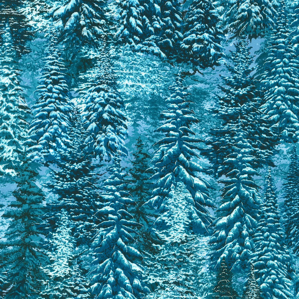 Snowy Brook Forest Spruce Blue Robert Kaufman Cotton Fabric