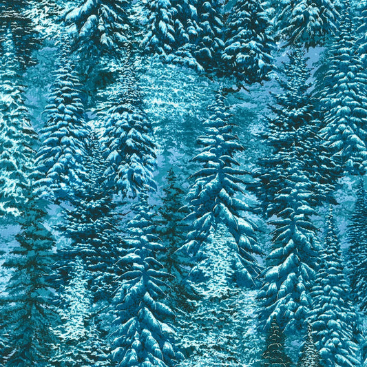 Snowy Brook Forest Spruce Blue Robert Kaufman Cotton Fabric