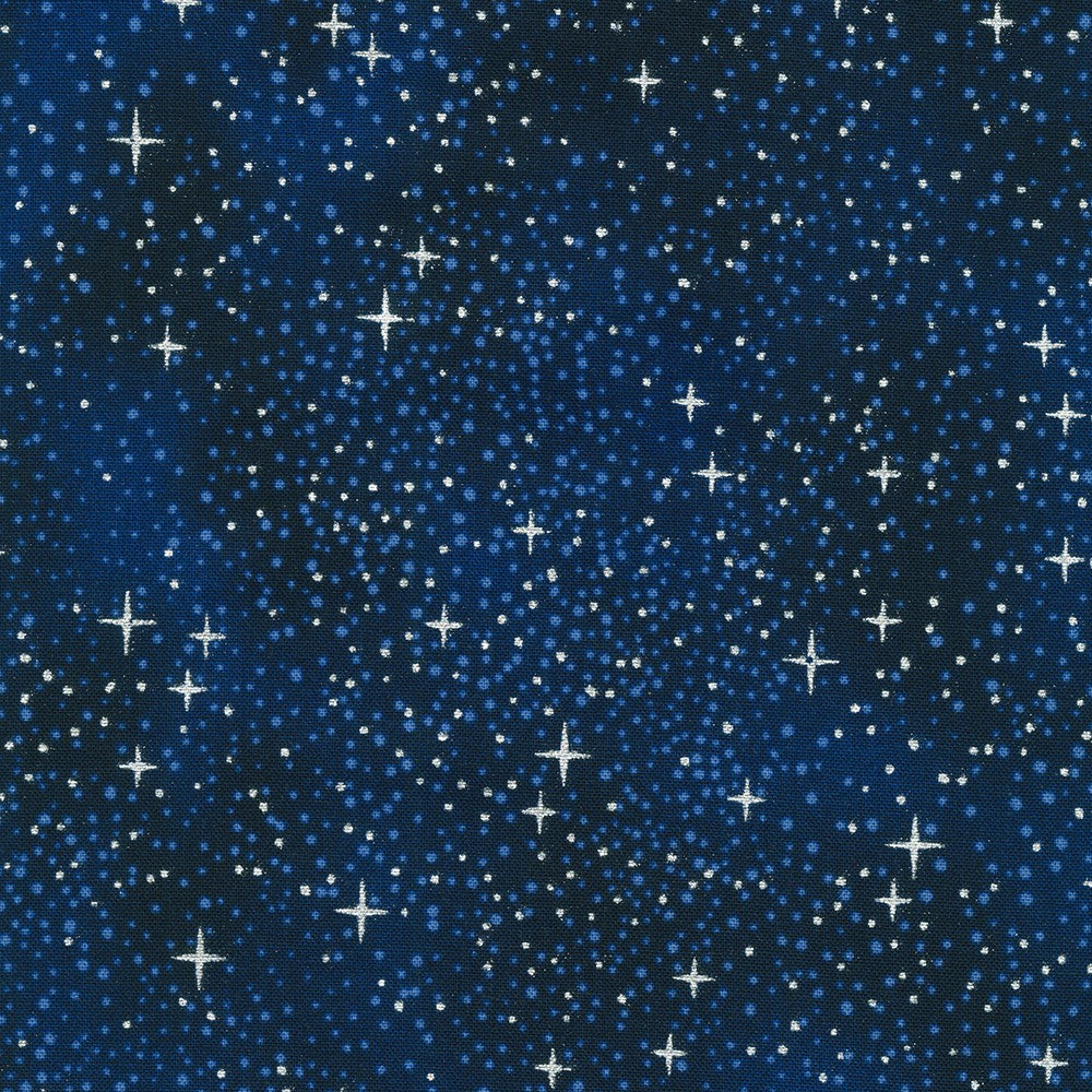 Snowy Brook Stars the Sky Midnight Dark Blue Robert Kaufman Cotton Fabric