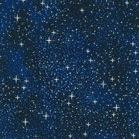 Snowy Brook Stars the Sky Midnight Dark Blue Robert Kaufman Cotton Fabric