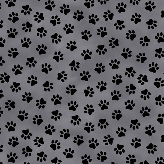 Somebody to Love Black on Charcoal Paw Prints Whistler Studios Windham Cotton Fabric
