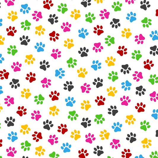 Somebody to Love Rainbow Multi Colored Paw Prints White Whistler Studio Windham Cotton Fabric