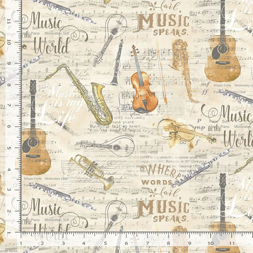 Sonata Instrument Sheet Music Antique Beige Timeless Treasures Cotton Fabric