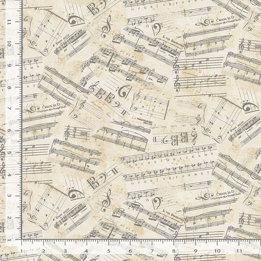 Sonata Musical Scales Antique Beige Timeless Treasures Cotton Fabric