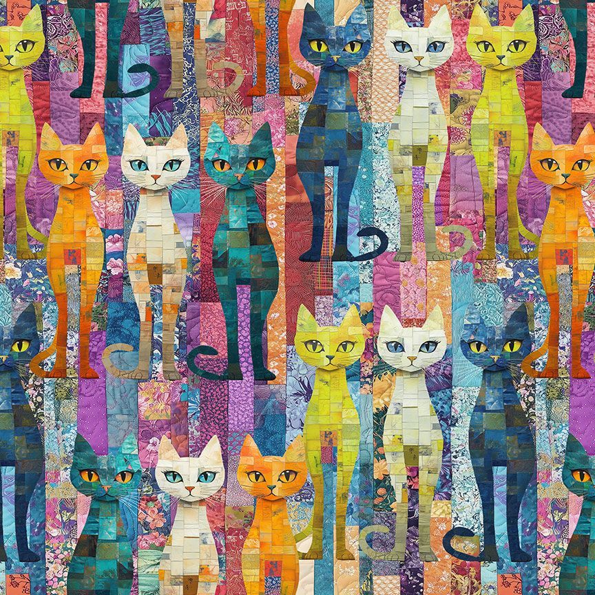 Sophisticat Packed Quilt Cats Multi Timeless Treasures Cotton Fabric TT-CAT-CD4004-MULTI | US Fabric Shop