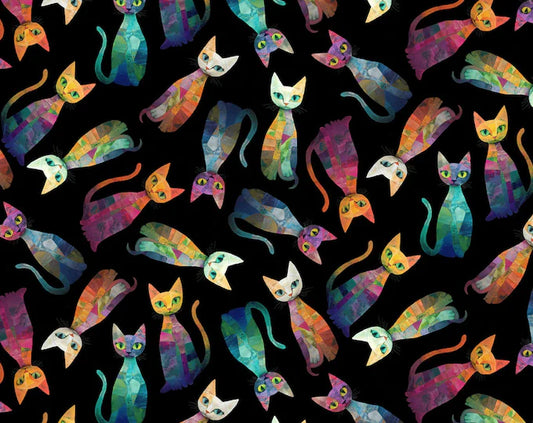 Sophisticat Tossed Quilt Cats Black Timeless Treasures Cotton Fabric TT-CAT-CD4003-BLACK