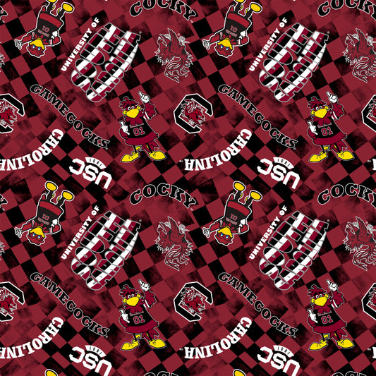 South Carolina Gamecocks NCAA College Checks Dark Red Sykel Enterprises Canvas Duck Cloth Cotton Fabric SC-1380-DKRED