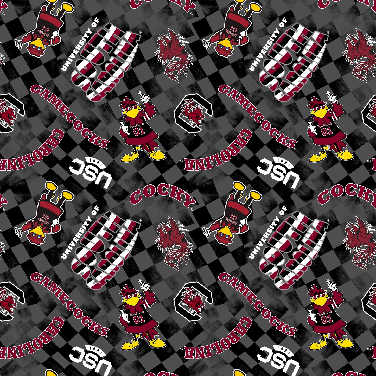 South Carolina Gamecocks NCAA College Checks Gray Sykel Enterprises Canvas Duck Cloth Cotton Fabric SC-1380-GRAY