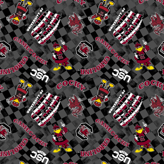 South Carolina Gamecocks NCAA College Checks Gray Sykel Enterprises Canvas Duck Cloth Cotton Fabric SC-1380-GRAY