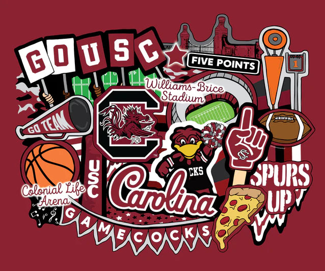 South Carolina Gamecocks NCAA College Doodle Panel 36" Sammy Sykel Enterprises Cotton Fabric SYK-SC-2000