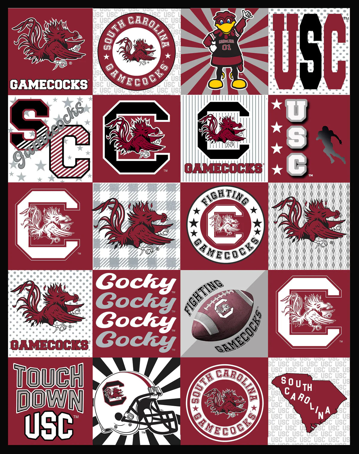 South Carolina Gamecocks NCAA Collegiate T-Shirt Panel 60" Sykel Polyester Minky Fabric SYK-SC-1362