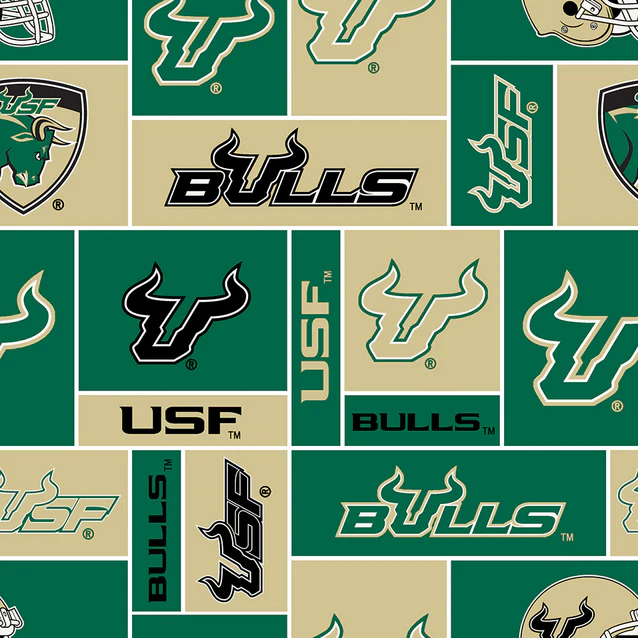 South Florida Bulls NCAA College Geometric Sykel Enterprises Polyester FLEECE Fabric SFL-012