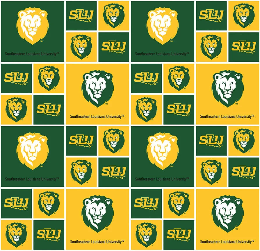 Southeastern Louisiana Lions NCAA College Geometric Box Sykel Enterprises 43-44 inches wide Cotton Fabric SELU-020