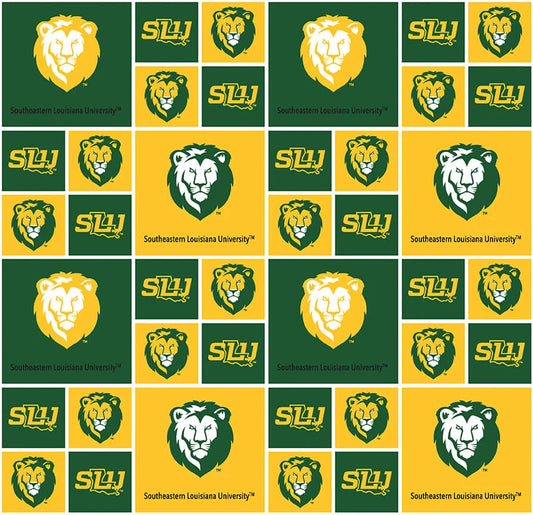Southeastern Louisiana Lions NCAA College Geometric Box Sykel Enterprises 43-44 inches wide Cotton Fabric SELU-020