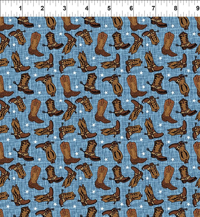 Southwest Minis BootsBlue Jason Yenter In The Beginning Cotton Fabric ITB-9SWM-1 | US Fabric Shop