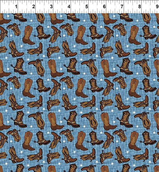 Southwest Minis BootsBlue Jason Yenter In The Beginning Cotton Fabric ITB-9SWM-1
