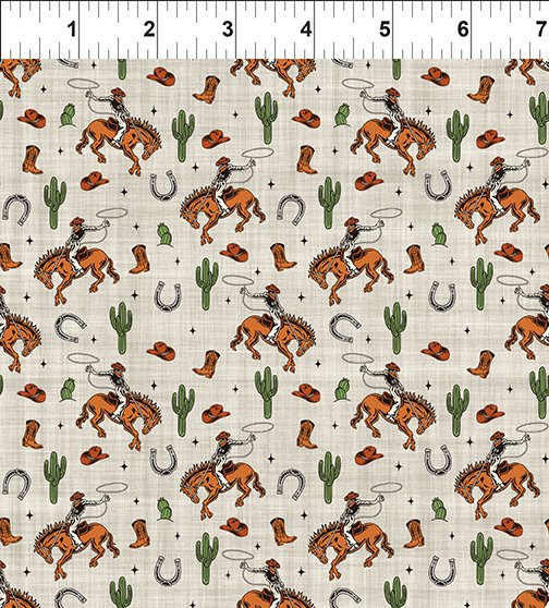 Southwest Minis Bucking BroncosCream Jason Yenter In The Beginning Cotton Fabric ITB-16SWM-1