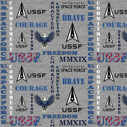 Space Force Heather Print Logo Grey Sykel Enterprises Cotton Fabric SYK-1181-USSF