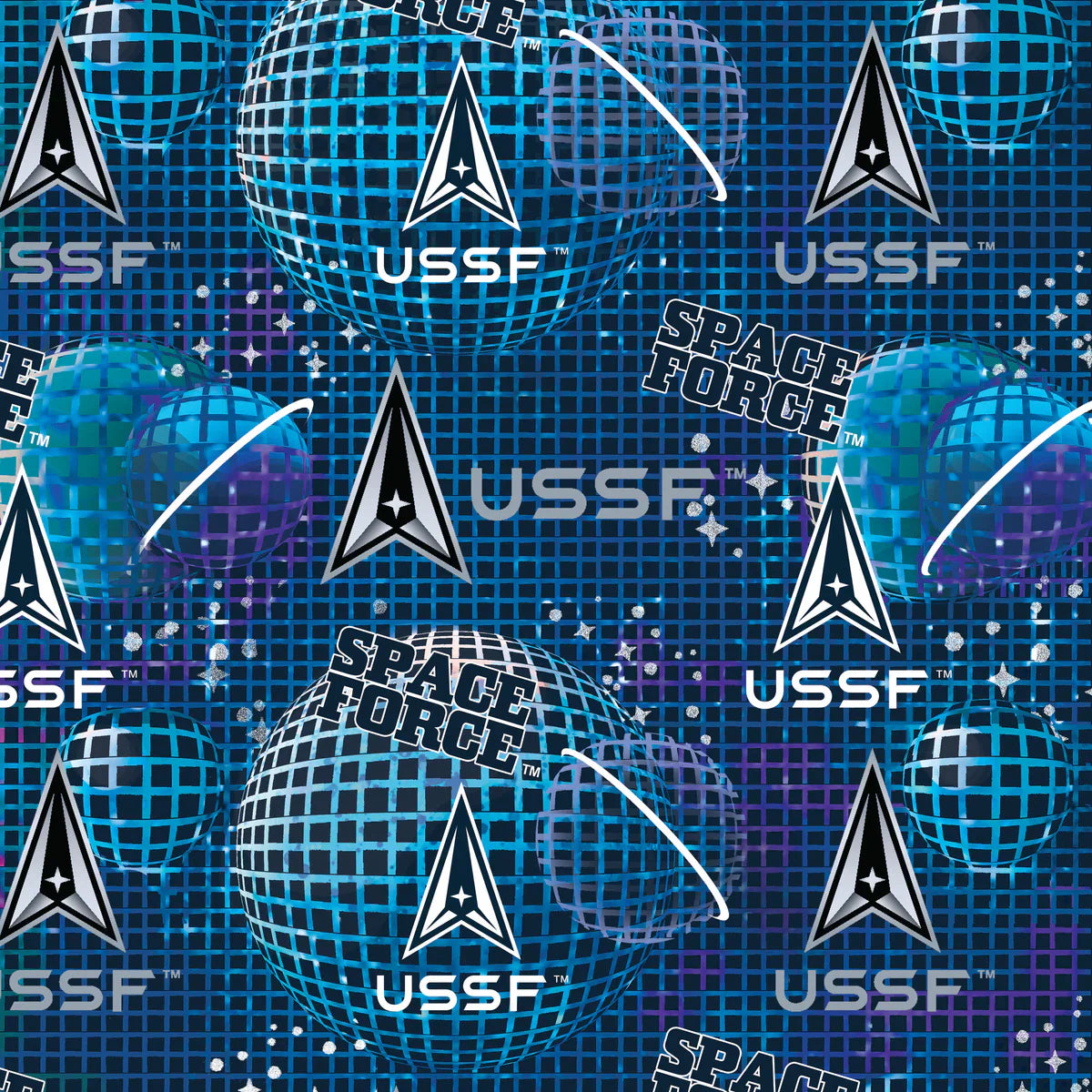 Space Force USSF Allover Multi Sykel Enterprises Cotton Fabric SYK-10542-USSF | US Fabric Shop