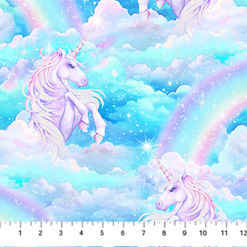 Sparkle Magic Cloud Blue Multi Deborah Edwards Northcott Studio Cotton Fabric NC-G27636-43