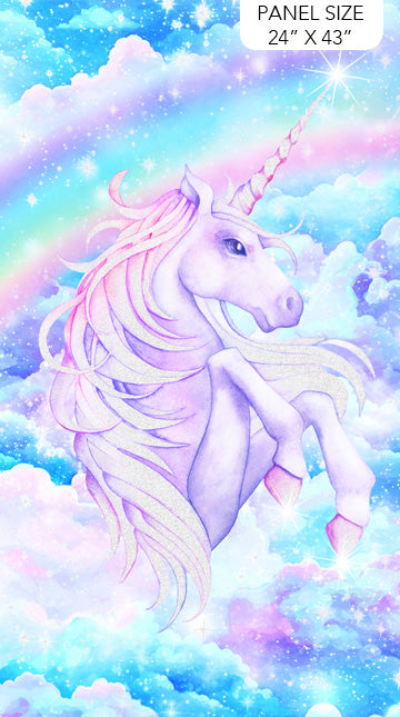 Sparkle Magic Unicorn Panel 24" Blue Multi Deborah Edwards Northcott Cotton Fabric NC-G27635-43 | US Fabric Shop