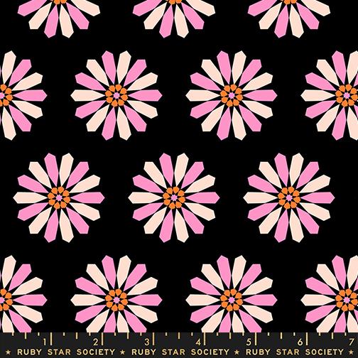 Sparkle Mart Freshly Picked Novelty Floral Geometric Vintage Retro Pink Black Melody Miller Ruby Star Moda Cotton Fabric MD-RS0119-17