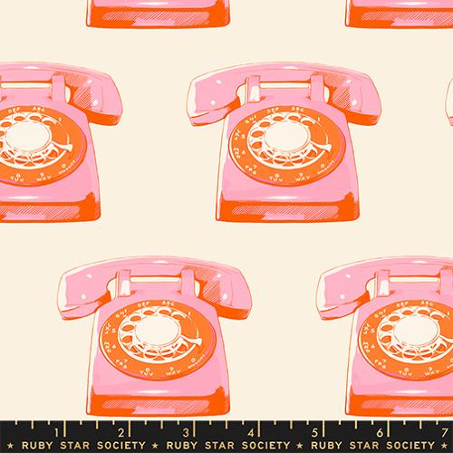 Sparkle Mart Telephones Novelty Vintage Retro Kitsch Natural Melody Miller Ruby Star Moda Cotton Fabric MD-RS0121-11