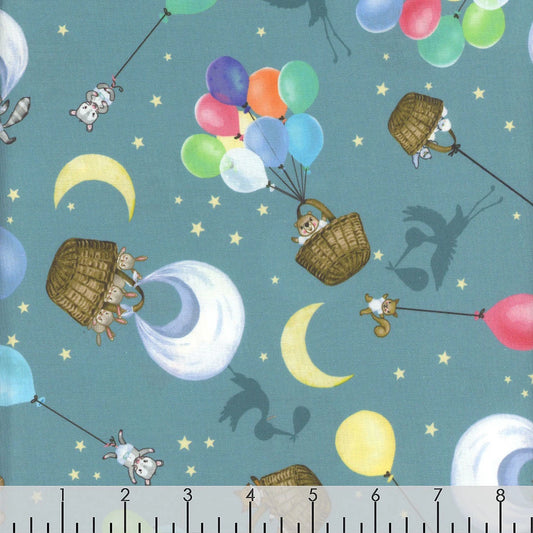 Special Delivery Minky Baskets and Balloons Dark Teal Sharon Kuplack Henry Glass Polyester Fabric HG-2521MK-76