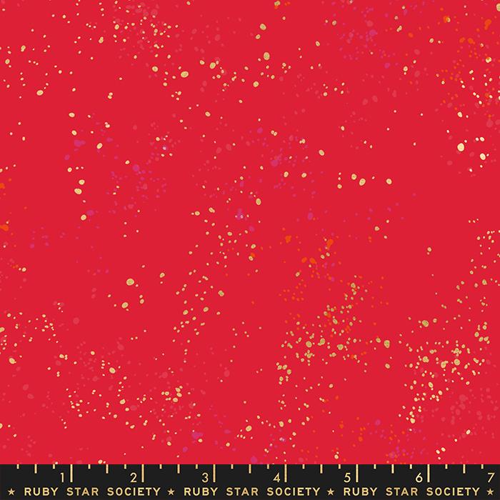 Speckled Metallic New Scarlet Red Gold Ruby Star Society Moda Cotton Fabric