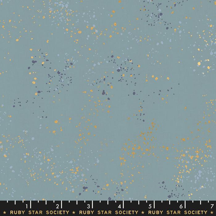 Speckled Metallic Soft Blue Gold Ruby Star Society Moda Cotton Fabric