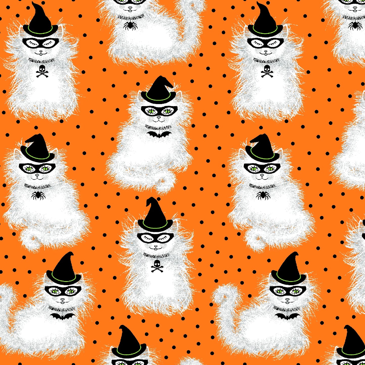 Spell You Masquerade Meow Meow Orange Freckle and Lollie Cotton Fabric