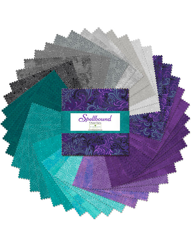 Spellbound 5" Squares Karats Gems Charm Pack 42pcs Wilmington Prints Cotton Fabric WP-507-176-507