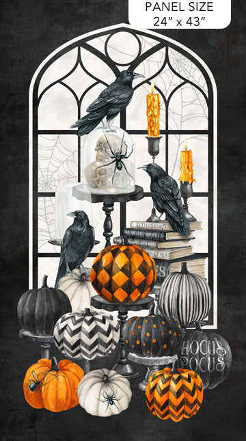 Spellbound Halloween Panel 24" Black Multi Deborah Edwards Northcott Studio Cotton Fabric NC-28135-99