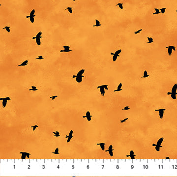 Spellbound Mini Crows Orange Deborah Edwards Northcott Studio Cotton Fabric NC-28143-56