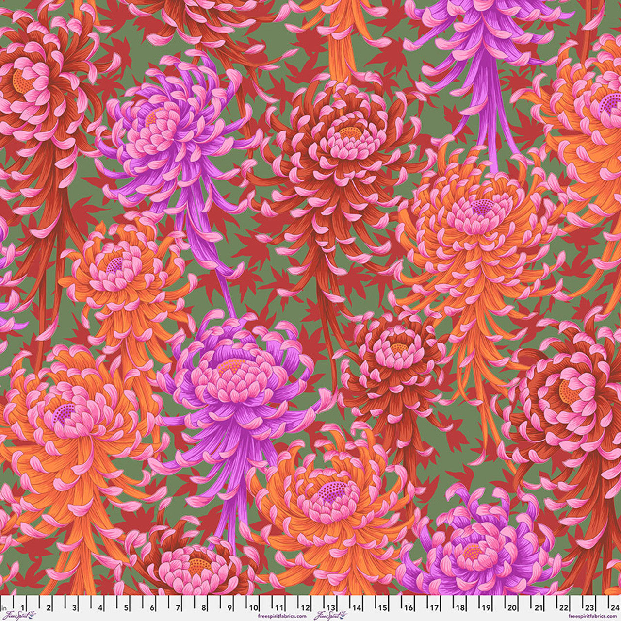 Spider Mums Red Philip Jacobs August 2025 Kaffe Fassett Collective Free Spirit Cotton Fabric FS-PWPJ135.RED