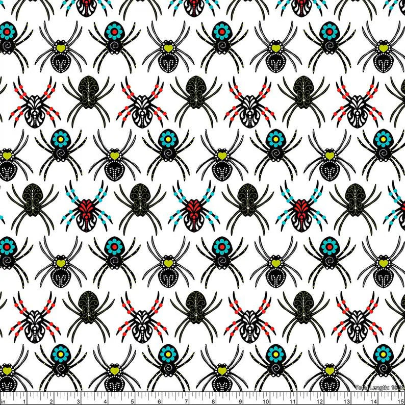 Spiders colorful Fun White Timeless Treasures Cotton Fabric