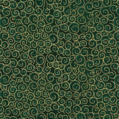 Spirals Metallic Hunter Green Blank Fabrics Cotton Fabric
