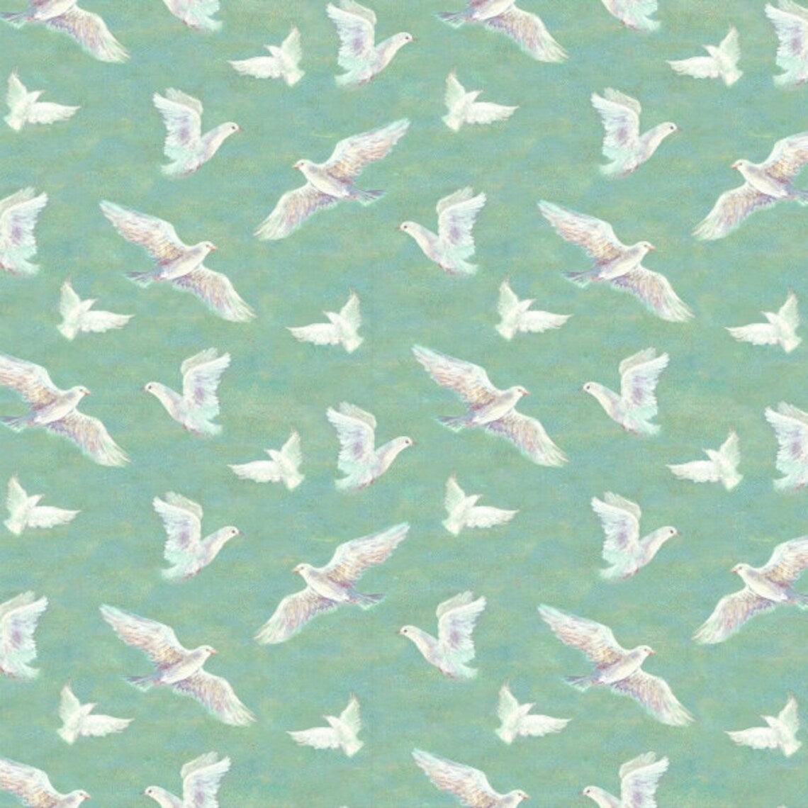 Spirit of Flight Allover Doves Mint Blue Green Josephine Wall 3 Wishes Fabrics Cotton Fabric