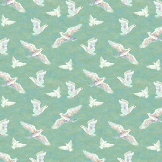 Spirit of Flight Allover Doves Mint Blue Green Josephine Wall 3 Wishes Fabrics Cotton Fabric