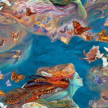 Spirit of Flight Butterflies Birds Blue Josephine Wall 3 Wishes Fabrics Cotton Fabric