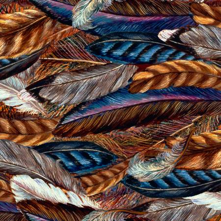 Spirit of Flight Packed Feathers Brown Josephine Wall 3 Wishes Fabrics Cotton Fabric