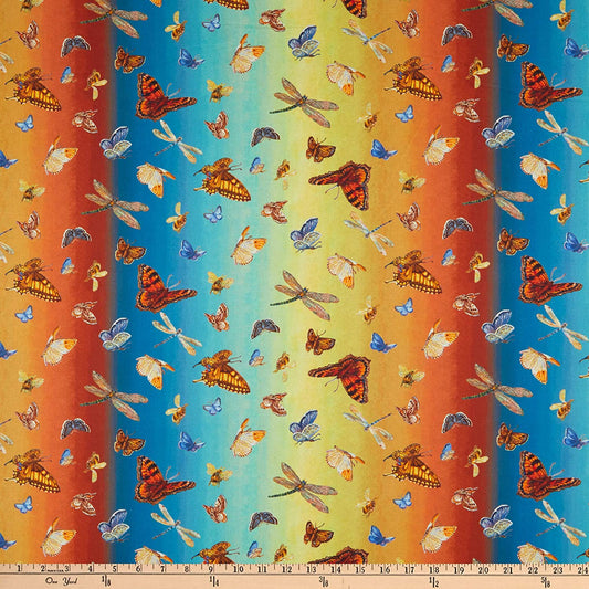 Spirit of Flight Tossed Butterflies Ombre Multi Josephine Wall 3 Wishes Fabrics Cotton Fabric