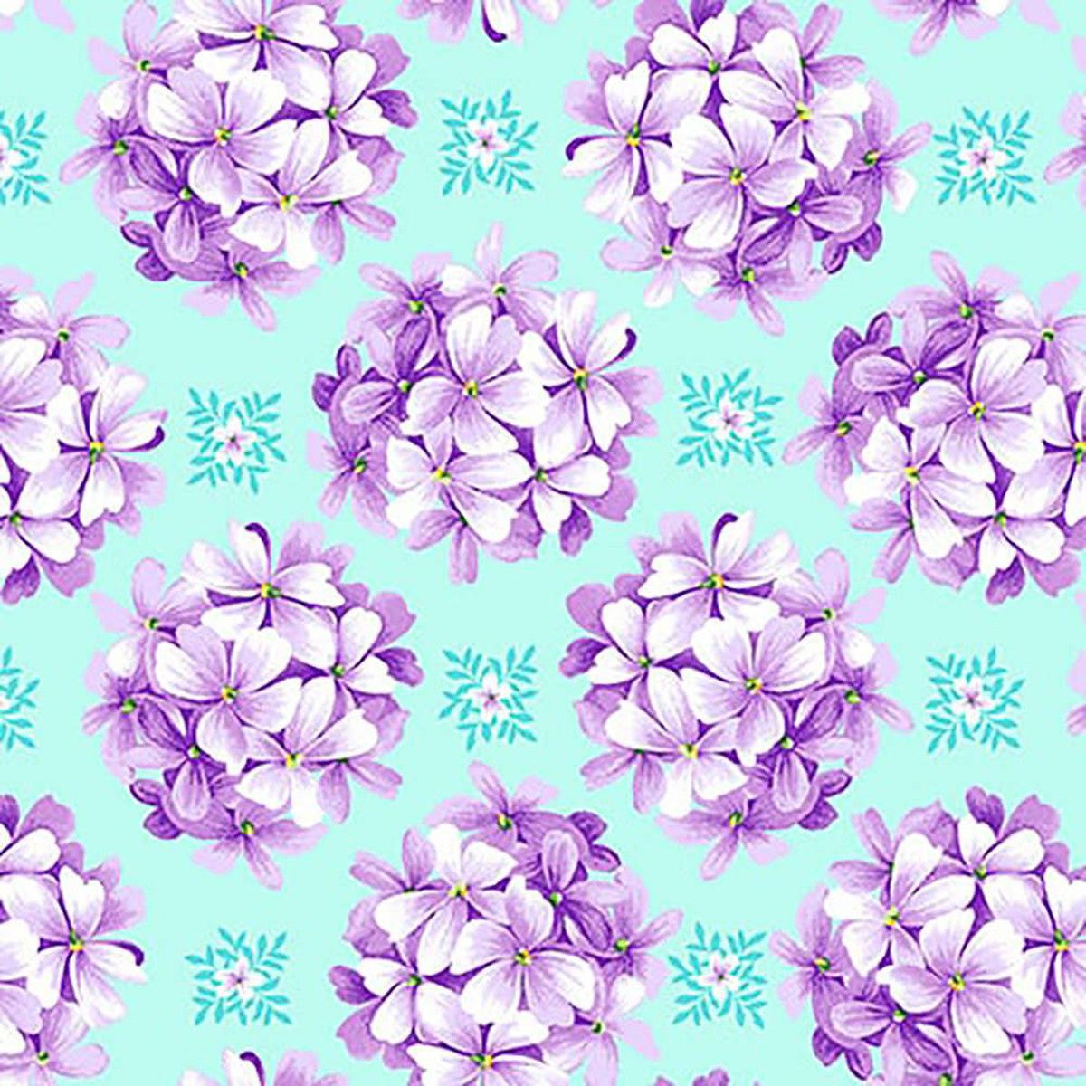 Splendid Path Hydrangea Allover Aqua Blue Karen Montgomery Studio E Cotton Fabric